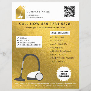 Modern Schoonmaak Schoonmaakdienst Logo Goud QR Co Flyer