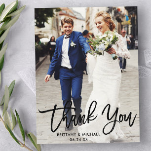Modern Schrift Borstel   Trouwfoto Bedankt Briefkaart