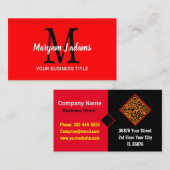 Modern Schrift Monogram (QR Code) Chic Zwart Rood Visitekaartje (Voorkant / Achterkant)