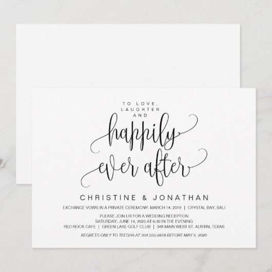 Modern Schrift, Zwart, Trouwen Elopement Kaart (Voorkant / Achterkant)