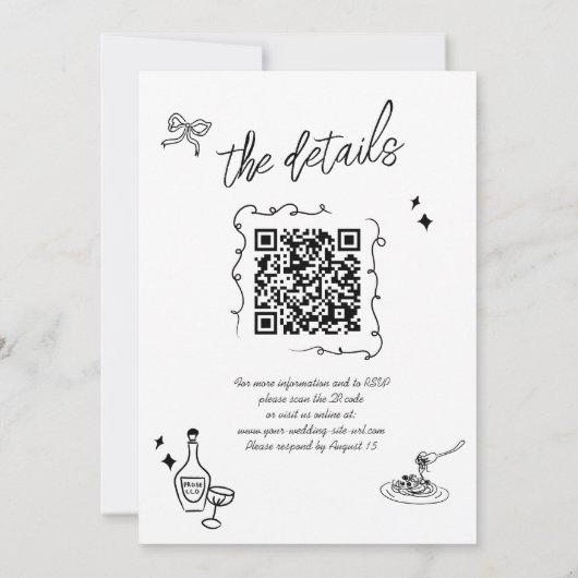 Modern Scribble Doodle QR Code Bruiloft uitnodigin Kaart (Achterkant)