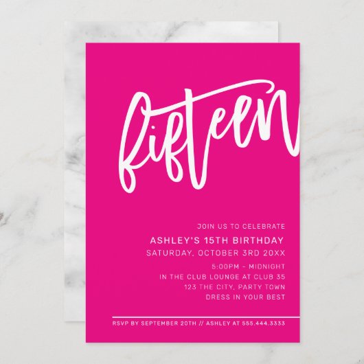 MODERN SCRIPT 15e verjaardagsfeestje heet roze wit Kaart (Voorkant / Achterkant)