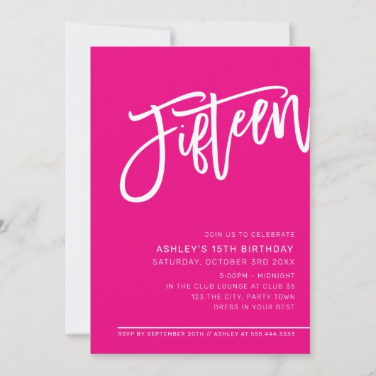 MODERN SCRIPT 15e verjaardagsfeestje heet roze wit Kaart (Voorkant)