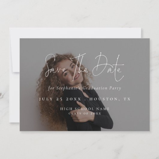 Modern Script 2025 Photo Overlay Afstuderen Save The Date (Voorkant)