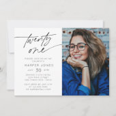 Modern Script 21st Verjaardagsfeestfoto Horizontaa Kaart (Voorkant)