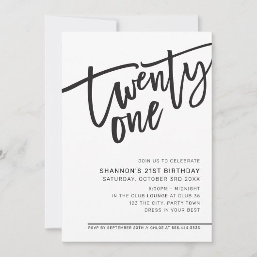 MODERN SCRIPT 21ste verjaardag zwart wit Kaart (Voorkant)