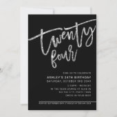 MODERN SCRIPT 24e verjaardag zwarte zilverglitter Kaart (Voorkant)