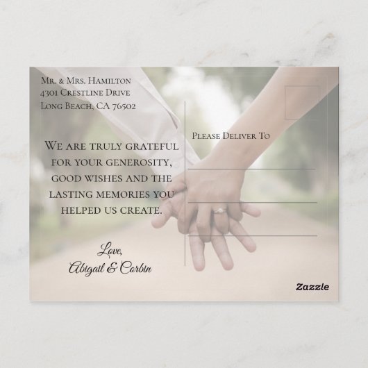 Modern Script 2-foto Dank u Briefkaart (Achterkant)