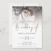 Modern Script 2 Foto's Overlay QR Code Bruiloft Kaart (Voorkant)