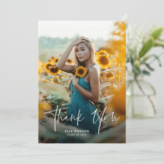 Modern Script 2 Photo Afstuderen Bedankkaart (Staand voorkant)