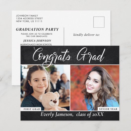 Modern Script 2 PHOTO Graduation Party Invitation (Devant / Derrière)
