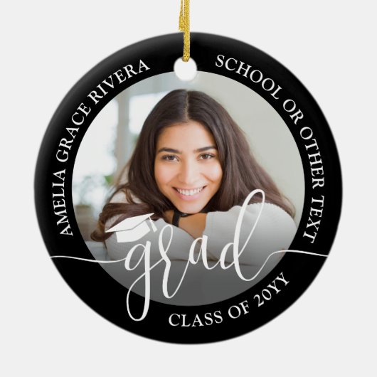 Modern Script 2 Photo Graduation Round Black Keramisch Ornament (Achterkant)