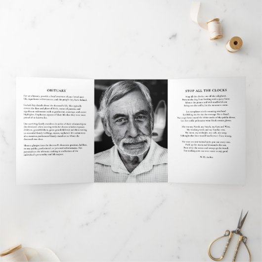 Modern Script 2-Photo Trifold Funeral Program Drieluik Programma (Binnen)