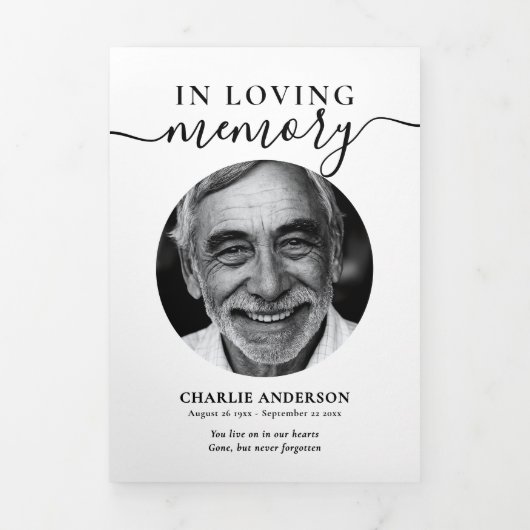 Modern Script 2-Photo Trifold Funeral Program Drieluik Programma (Cover)