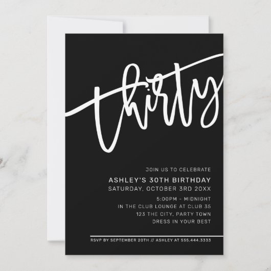 MODERN SCRIPT 30e verjaardag zwart wit Kaart (Voorkant)