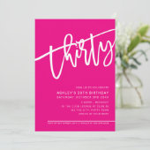 MODERN SCRIPT 30e verjaardagsfeestje heet roze wit Kaart (Staand voorkant)