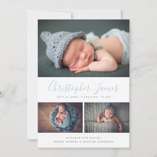 Modern script 3 Aankondiging geboorte foto-collage (Voorkant)