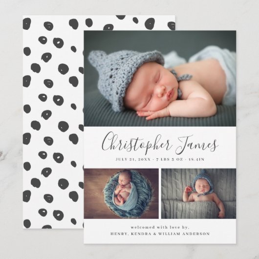 Modern script 3 Aankondiging geboorte foto-collage (Voorkant / Achterkant)