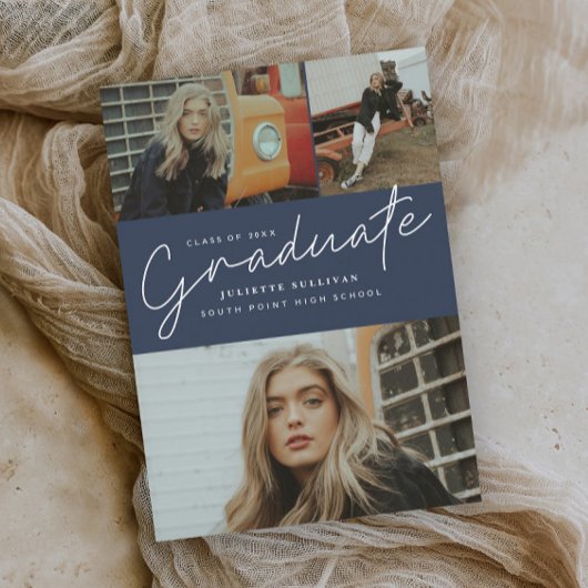 Modern script 3 Foto Collage Graduation Party Kaart