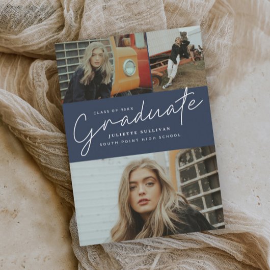 Modern script 3 Foto Collage Graduation Party Kaart