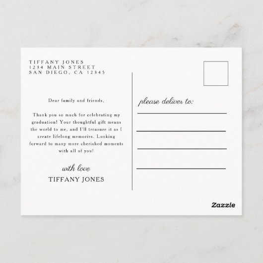 Modern Script 3 Foto's Afstuderen dank u Briefkaart (Achterkant)