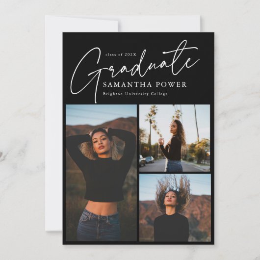 Modern Script 3 Foto's Geometrisch Afstuderen Aankondiging (Voorkant)