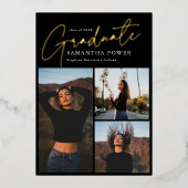 Modern Script 3 Foto's Geometrisch Afstuderen Folie Uitnodiging (Voorkant)