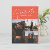 Modern Script 3 Foto's Roze Afstuderen Aankondiging (Staand voorkant)