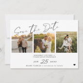 Modern script 3 foto's zwart-wit bruiloft save the date (Voorkant)