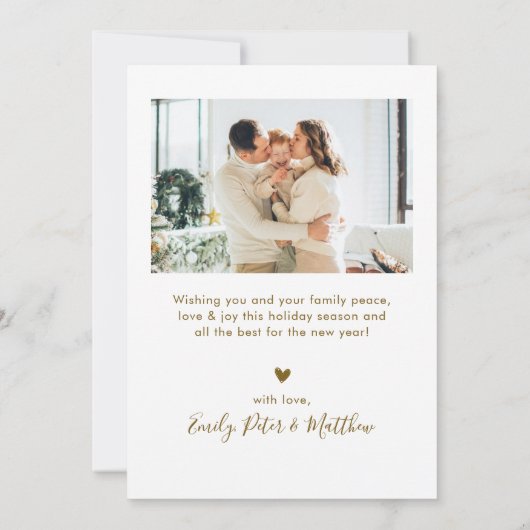 Modern Script 3 Photo Collage Gold White Christmas Feestdagenkaart (Achterkant)