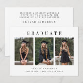 Modern Script 3 Photo Collage Graduation Kaart (Voorkant / Achterkant)