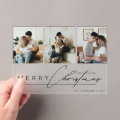 Modern Script 3 Photo Collage Merry Christmas Card Acryl Uitnodigingen (Insitu (Draagbaar))