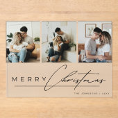 Modern Script 3 Photo Collage Merry Christmas Card Acryl Uitnodigingen (Voorkant)