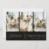 Modern Script 3 Photo Collage Merry Christmas Feestdagenkaart (Voorkant)
