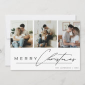 Modern Script 3 Photo Collage Merry Christmas Feestdagenkaart (Voorkant)