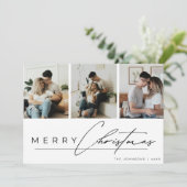 Modern Script 3 Photo Collage Merry Christmas Feestdagenkaart (Staand voorkant)