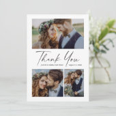 Modern script 3 Photo Wedding Bedankkaart (Staand voorkant)