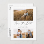 Modern script 3 Photo Wedding Save the Date Aankondigingskaart (Voorkant / Achterkant)