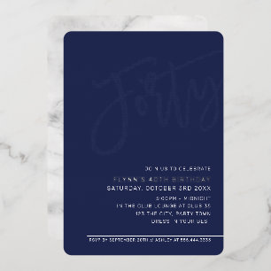 MODERN SCRIPT 40ste verjaardag marjoen blauw Folie Uitnodiging