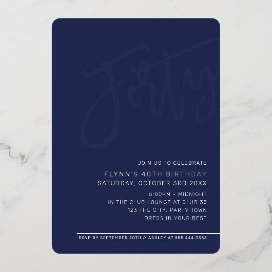 MODERN SCRIPT 40ste verjaardag marjoen blauw Folie Uitnodiging (Voorkant)