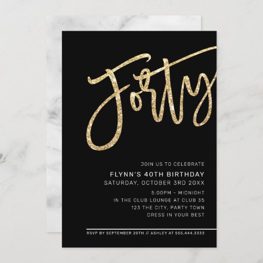 MODERN SCRIPT 40ste verjaardagsfeest goud zwart wi Kaart (Voorkant / Achterkant)