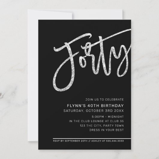 MODERN SCRIPT 40ste verjaardagsfeest zilver zwart Kaart (Voorkant)