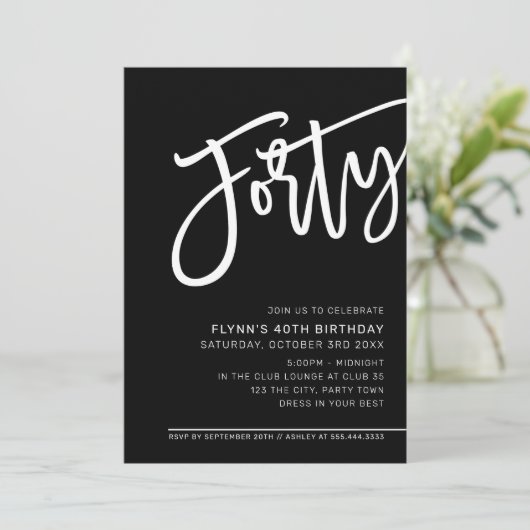 MODERN SCRIPT 40ste verjaardagsfeest zwart wit Kaart (Staand voorkant)