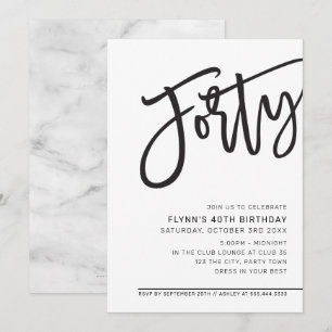 MODERN SCRIPT 40ste verjaardagsfeest zwart wit Kaart