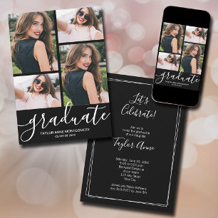 Modern Script 4 Foto Zwart Afstuderen Aankondiging