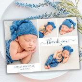 Modern Script 4 Fotocollage Baby Boy Dank je Bedankkaart