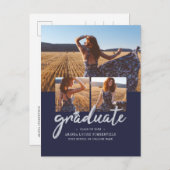 Modern Script 4 Foto's Afstuderen 2025 Afstudeerde Aankondigingskaart (Voorkant / Achterkant)