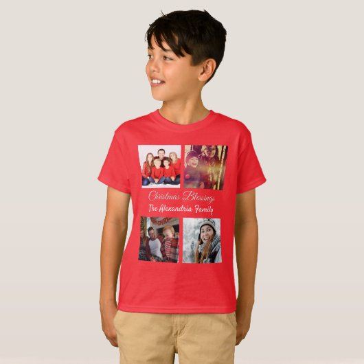 Modern script 4 Kerstkerst fotocollage T-shirt (Voorkant volledig)