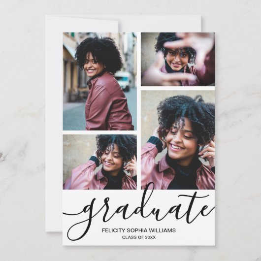 Modern Script 4 Photo Afstuderen Aankondiging (Voorkant)