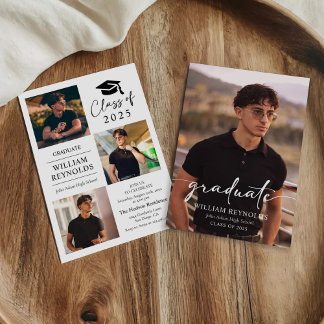 Modern Script 4 Photo Collage Afstudeerfeest Kaart